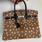 Luxury Deer Print Furkin Handbag with Leather Handles - Elegant Statement Accessory