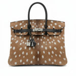 Luxury Deer Print Furkin Handbag with Leather Handles - Elegant Statement Accessory