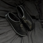 Chrome Fleur Mules: Gothic Suede, Metal Accents, Limited Edition Footwear