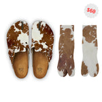 Stylish Cow Print Tabi Shoes with Free Socks – Comfortable Faux Fur Clogs