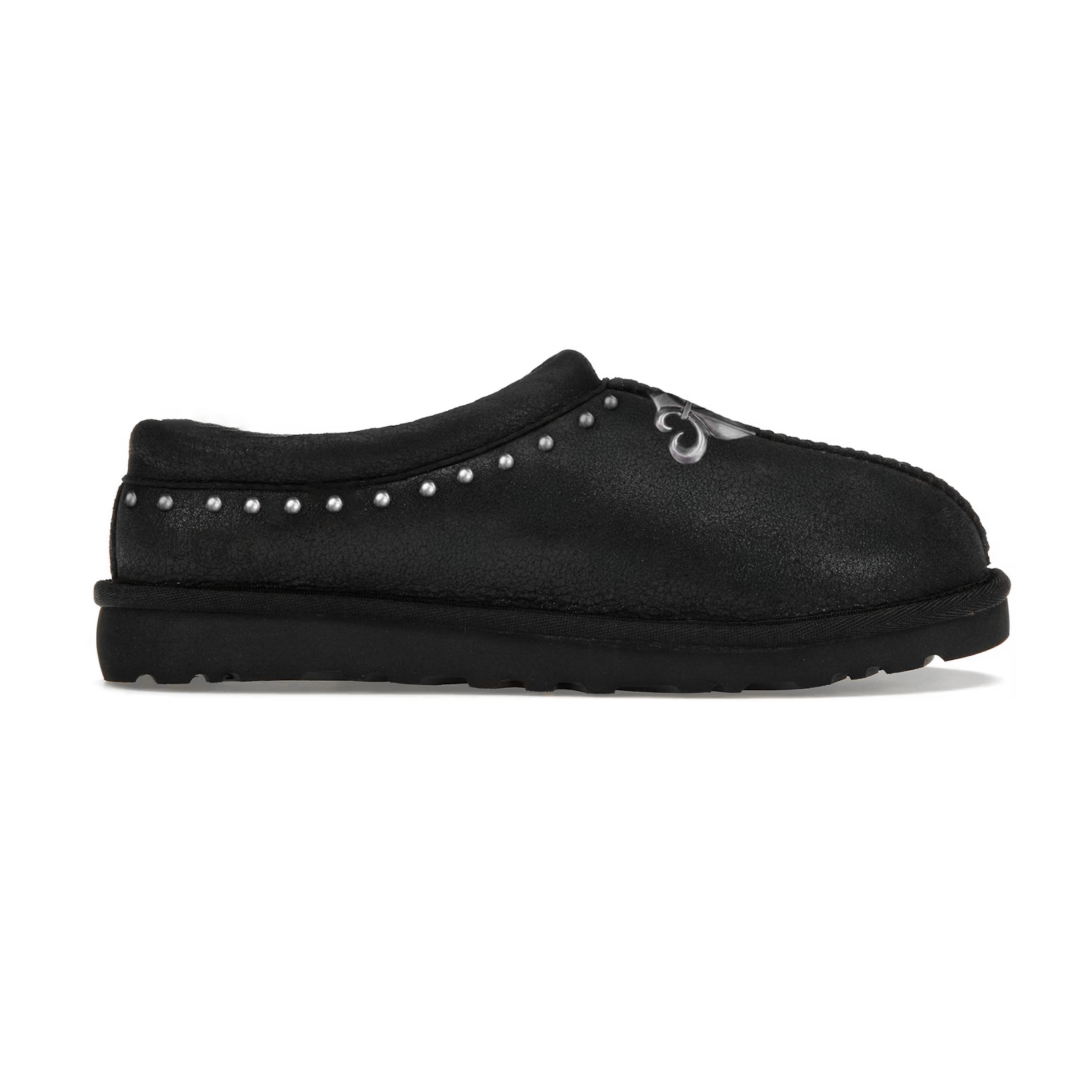Chrome Fleur Mules: Gothic Suede, Metal Accents, Limited Edition Footwear