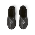 Chrome Fleur Mules: Gothic Suede, Metal Accents, Limited Edition Footwear