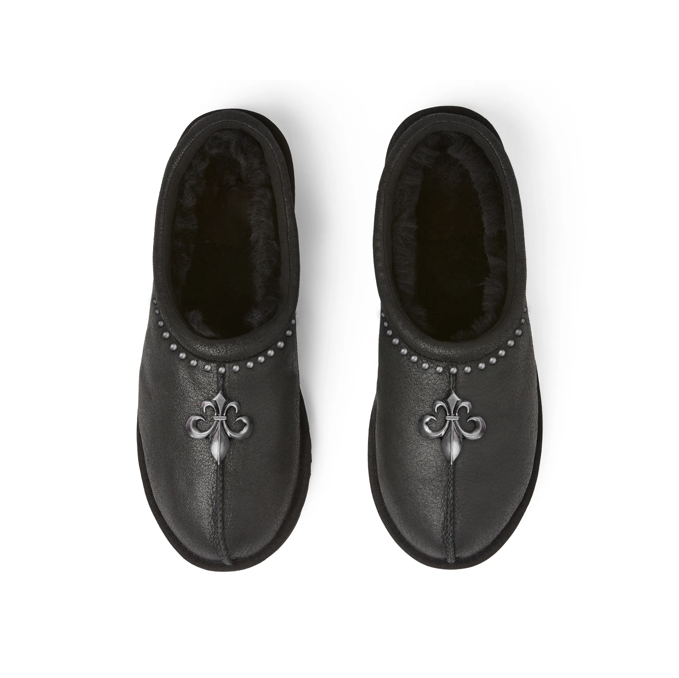 Chrome Fleur Mules: Gothic Suede, Metal Accents, Limited Edition Footwear