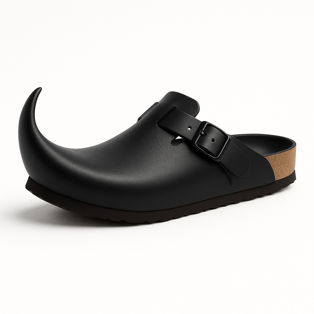 Magical Elfenstock Sandals: Horned Elven Curl, Suede, Cork Midsole Comfort